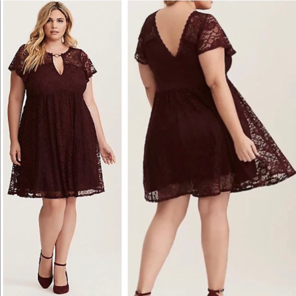 Torrid NWT WINE MERLOT RED LACE O-RING BABYDOLL DRESS Size 2